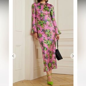 Les Reveries Floral Print Satin Long Sleeve Dress